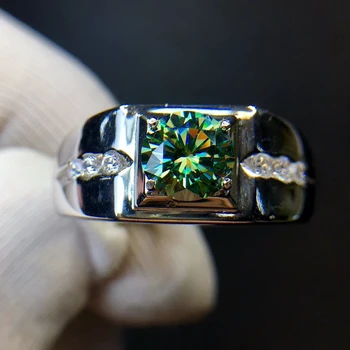 2021 новое кольцо мускулистого мужчины с большим сверкающим зеленым муассанитом из настоящего серебра 925 пробы размером 8x8 мм, сертифицированный драгоценный камень, новогодний подарок, блестящий