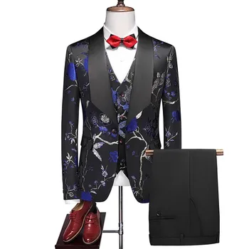 2023 Модный Новый мужской бутик для отдыха, бизнес-банкет, открытое платье с принтом, комплект из 3 предметов, Блейзеры, куртка, Брюки, Жилет, брюки