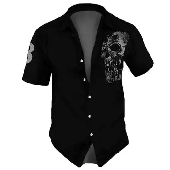 2023 Мужские рубашки Уличная одежда с лацканами, винтажная рубашка для мужчин, топ в стиле хип-хоп с черепом для вечеринки, короткий рукав, Гавайские летние повседневные мужские рубашки
