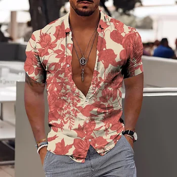 2023 Цветочные Рубашки Мужские С 3D Принтом Для Мужчин, Гавайская Тропическая Рубашка, Пляжные Модные Топы С Коротким Рукавом, Футболка, Домашняя Блузка Camisa