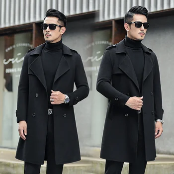 2024 зима, новое поступление, мужской модный Двусторонний шерстяной тренч, высококачественное двубортное шерстяное пальто, куртка, мужское пальто