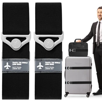 2шт багажного ремня, эластичного багажного ремня через ручку, регулируемой длины, ремня для чемодана с пряжкой, банджи-ремня для багажа.