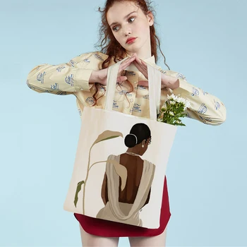 Black Africa Girl Art Женская Холщовая сумка-тоут с принтом, Модная Мультяшная Красивая Леди, Складная многоразовая сумка для покупок через плечо