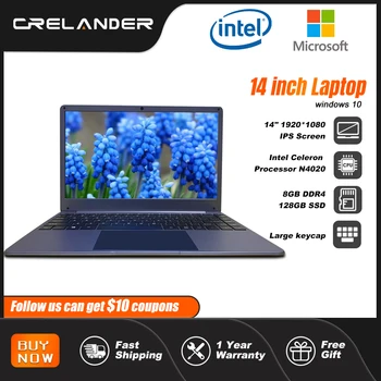 CRELANDER 14-Дюймовый Ноутбук Intel Celeron N4020 IPS Экран 8 ГБ оперативной ПАМЯТИ 128 ГБ SSD Windows 11 Ноутбук 5G WiFi Мини-ПК Ноутбуки Компьютер