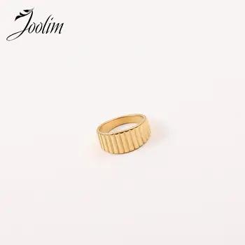 Joolim Ювелирные изделия оптом высокого класса PVD, не тускнеющие, перманентные, модные, в вертикальную полоску, геометрическое кольцо из нержавеющей стали для женщин