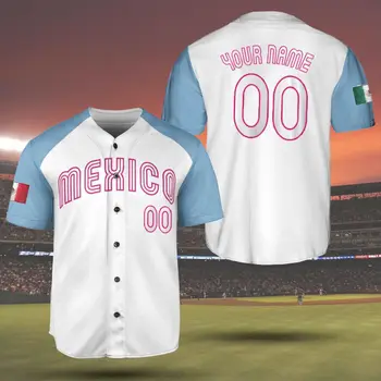 Mexico Half & Half Настройте свое имя, бейсбольная майка, бейсбольная рубашка, мужская рубашка с 3D-принтом, повседневные рубашки, топы в стиле хип-хоп