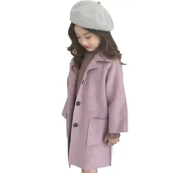 MODX/ Осенняя Куртка из шерсти и смесей Для девочек, Новая Корейская версия, Двустороннее Синтетическое пальто Средней длины, Повседневная Детская одежда