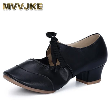MVVJKE Танцевальная обувь Для женщин, обувь для современного танго, обувь для латиноамериканских бальных танцев, женские мягкие танцевальные туфли на низком каблуке, Черный, красный, В наличии
