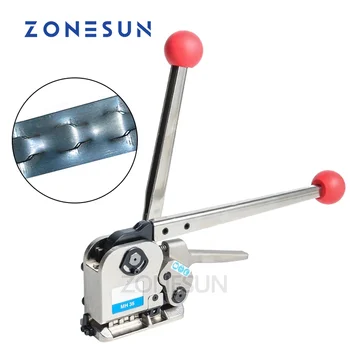 ZONESUN Ручная машина для обвязки стальных ремней с пряжкой, бесшовный инструмент для обвязки шириной 16/19/25 мм, толщиной 0,55-0,75 мм