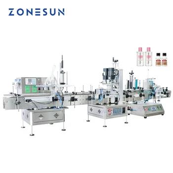 Автоматическая производственная линия ZONESUN по розливу, укупорке и этикетированию круглых бутылок, упаковке косметических банок для эфирных масел