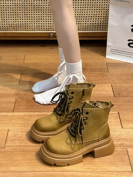 Белые сапоги до середины икры; Женская обувь на плоской подошве В стиле Рок; Женские ботинки С круглым носком на низком каблуке в стиле 