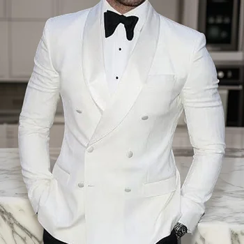 Белый приталенный мужской пиджак, Двубортный цельный свадебный блейзер, мужское модное пальто для выпускного вечера жениха 2024