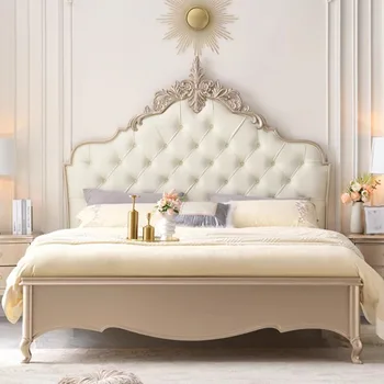 Большая кровать в спальне Природа Европейский стиль Роскошные Королевские Изголовья Кровать Девушка Белые Европейские Мублы Для спальни Скандинавская мебель