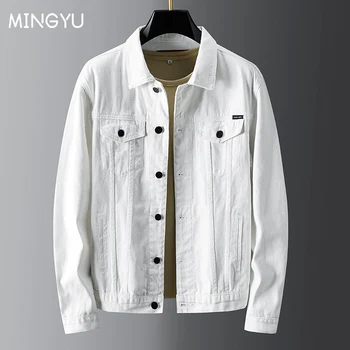 Бренд MINGYU Осень-зима, белые джинсовые куртки из 100% хлопка, Мужские Модные ковбойские пальто, Верхняя одежда, джинсовая куртка, мужская Плюс размер M-5XL