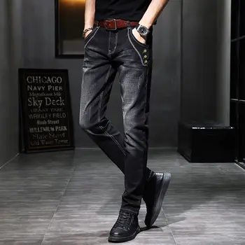 Брюки В обтяжку, мужские джинсы, Прямые мужские ковбойские брюки, Обтягивающие Эластичные стрейчевые Черные брюки Slim Fit 2023, модная повседневная одежда Xs
