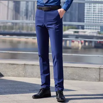 Весенне-летние Прямые брюки для костюма, мужские Длинные Высококачественные Хлопковые Деловые стрейчевые синие Тонкие Офисные официальные брюки, мужские A11