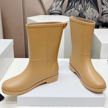 Весна-осень 2024, Новые женские непромокаемые ботинки, Мягкие, удобные, украшают Форму ног, Однотонные непромокаемые сапоги, увеличивающие рост