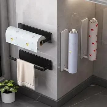 Вешалка для кухонных полотенец, Универсальный настенный держатель для салфеток без сверления, прочный самоклеящийся органайзер для бумажных полотенец