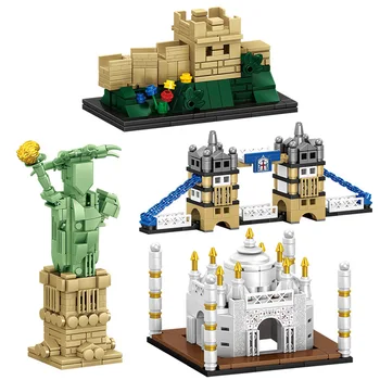 Всемирно известная архитектура, Статуя Свободы, Лондонский мост, Тадж-Махал, Микро-классическая модель, Строительные блоки, Кирпич, Детские игрушки, подарки