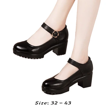 высококачественная кожаная обувь для женщин на платформе среднего каблука 6 см с круглым носком 32 33 42 43 элегантная модная обувь черный, красный, белый, серебристый