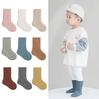 Высококачественные Детские носки для новорожденных девочек и мальчиков, высокий носок для малышей, однотонный носок в полоску из твердого хлопка, 0-5 детей
