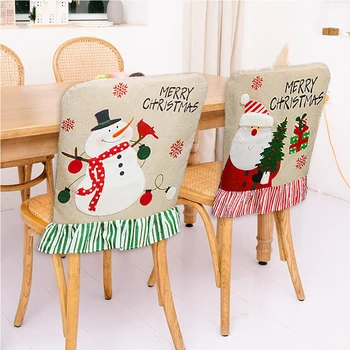 Высококачественный Рождественский Чехол для стула Классические Чехлы для обеденных стульев Санта-Клауса и Снеговика из мешковины