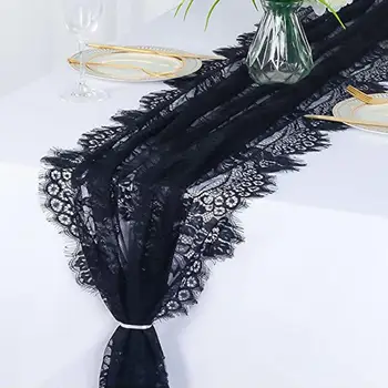 Декор стола из цветочного кружева Элегантная настольная дорожка из цветочного кружева для свадеб, свадебных душей, обеденных столов из прозрачного белого и черного тюля