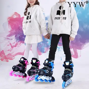 Детская Обувь для роликовых коньков Мигающие 4 Колеса Коньки Регулируемого размера Катание на коньках Спорт на открытом воздухе Для мальчиков Девочек начинающих подростков
