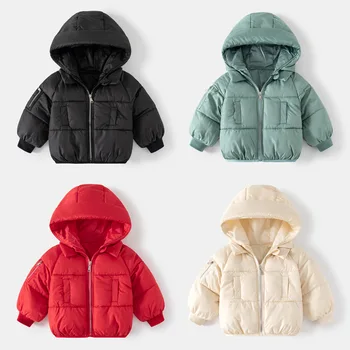 Детская хлопчатобумажная одежда на утолщенном пуху, куртка для девочек, детское зимнее теплое пальто, костюм с капюшоном на молнии, верхняя одежда для мальчиков