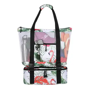 Женская сумка для пикника из сетки, холодильное отделение, большая прочная сумка на молнии для пляжа, вечеринки у бассейна, путешествий, отпуска, кемпинга