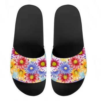 Женские тапочки, пляжные сандалии на черно-белой подошве, домашняя обувь Little Daisy, вьетнамки с открытым носком, слипоны для пары с рисунком на заказ