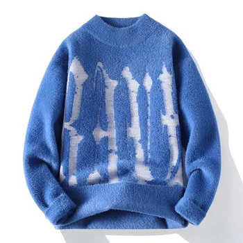 Зима 2023, Корейский стиль, Высококачественный Модный утепленный Свитер, Мужские шерстяные Теплые Свитера, Мужские шерстяные пуловеры, мужской полный размер M-3XL