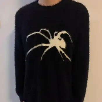 Зимний мужской свитер Мужской зимний свитер из искусственной норки с рисунком паука, вязаный пуловер, джемпер в стиле хип-хоп, готический для холода
