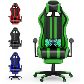Игровое кресло Soontrans Green с подставкой для ног, гоночные Эргономичные массажные кресла для работы в офисе для взрослых, регулируемые по высоте