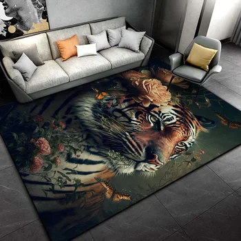 Коврик с рисунком тигра в 3D полоску, большой, ковер для гостиной, кухонный коврик, декоративные коврики для спальни, классный