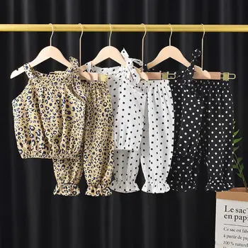 Комплект детской одежды для девочек 2023, летний тонкий шифоновый жилет без рукавов + брюки, костюм из 2 предметов, повседневная одежда Wave Point