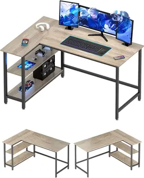 Компьютерный стол L-образной формы - 43-Дюймовый Домашний Офисный Стол с Полкой, Игровой стол, Угловой Стол для Работы, Письма и Учебы, Sp