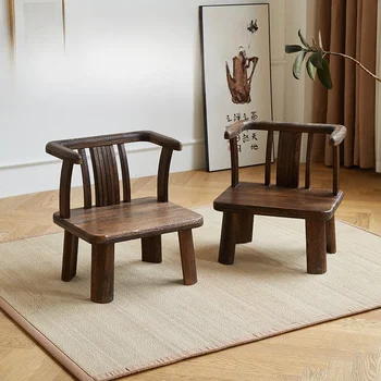 Короткий маленький стул из массива дерева в китайском стиле, домашняя спинка, кресло, балкон, журнальный столик для отдыха, круглый стул