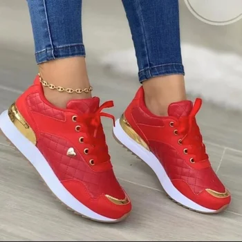 Красные женские кроссовки, Кожаная повседневная обувь в стиле пэчворк для женщин 2023, Женская обувь на платформе, вулканизированные кроссовки для бега из искусственной кожи Tênis Feminino
