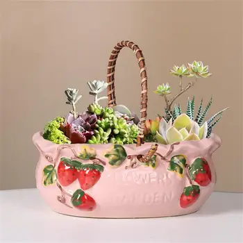 Креативная переносная корзина, цветочный горшок, Керамическая ваза, украшение ручной работы, ваза для суккулентных растений, современное украшение для дома в гостиной