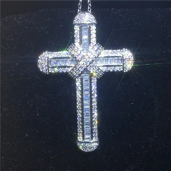 Кулон с длинным крестом Vecalon Jesus из стерлингового серебра 925 пробы, Cz Камень, Роскошное ожерелье с подвеской в виде креста для женщин, мужчин, свадебных украшений для вечеринок