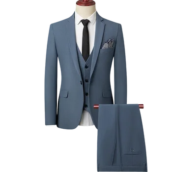 (Куртка + Брюки + Жилет) Высококачественные Мужские Костюмы из 3 предметов, Элегантные Комплекты Блейзеров, Роскошные Свадебные Деловые Пальто 2023, Вечерние Куртки