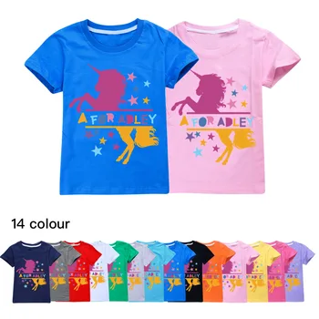 Летняя детская футболка 2022 с коротким рукавом A for Adley, детская одежда, одежда для мальчиков и девочек, повседневные хлопковые топы с мультяшным принтом