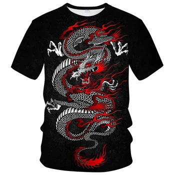 Летняя Классическая футболка с рисунком Китайского Дракона, Мужская футболка с 3D принтом 
