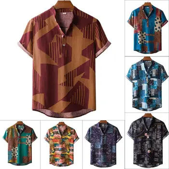 Летняя футболка, гавайская рубашка 5 размеров, повседневная футболка с отложным воротником, модная футболка с коротким рукавом