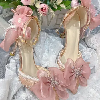 Милая модная женская обувь на высоком каблуке, универсальная, Элегантная, красивая Женская обувь в стиле ретро с острым носком в японском стиле, повседневная