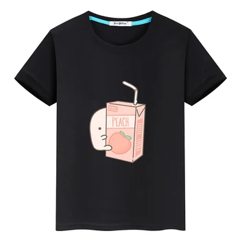 Милая футболка с японским персиковым соком, Высококачественная Мягкая футболка из 100% хлопка, Детская рубашка Kawaii Для мальчиков и девочек, Летняя футболка с круглым вырезом