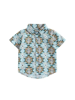 Милые рубашки с короткими рукавами и отложным воротником в западном стиле с изображением коровьей головы для маленьких мальчиков - стильные летние повседневные топы для девочек