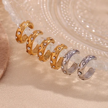 Мини-С-образный бриллиантовый гладкий зажим для ушей, серьга-клипса золотого цвета, Серебряные серьги из нержавеющей стали 316L для женщин