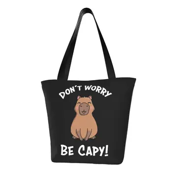 Многоразовая хозяйственная сумка Capy Capybara, женская холщовая сумка через плечо, моющиеся милые сумки для покупок с продуктами